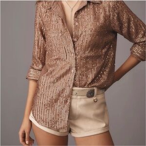 Anthropologie Bronze Remie Sequin Buttondown Medium NWT! $130